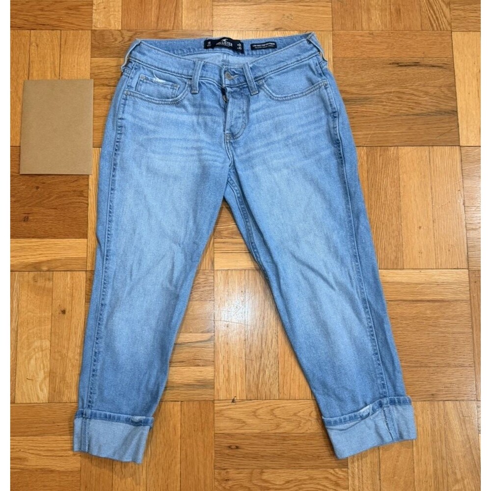 Hollister Low-Rise Crop Boyfriend Jeans Womens 1 Short W25 L23 Light Wash Cuffed